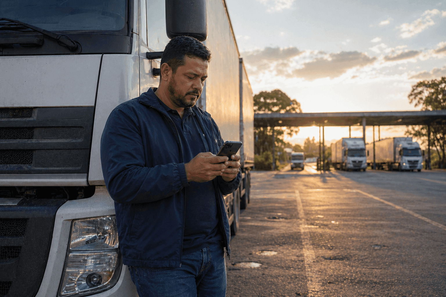Caminhoneiro consultando lista de fretes disponíveis no aplicativo WebFrete