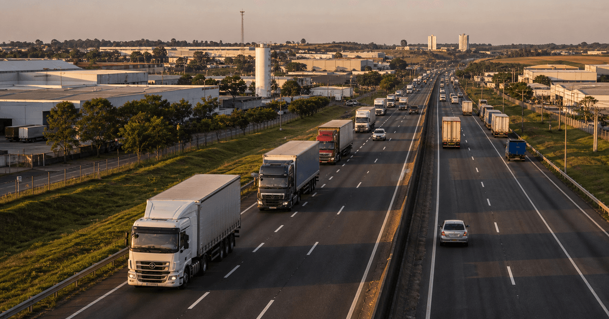 Caminhões em corredor logístico do interior de São Paulo entre Campinas e Ribeirão Preto