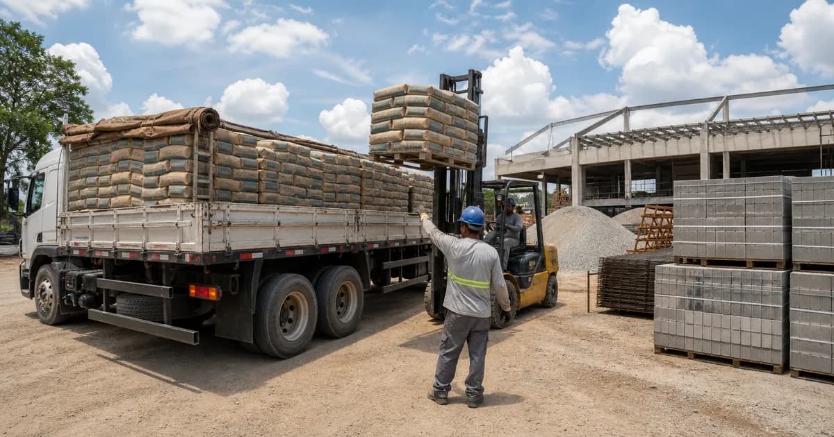 Caminhão transportando cimento em operação logística para obra ou distribuição de materiais
