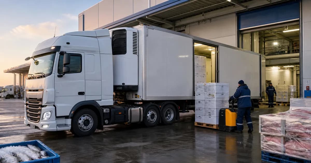 Caminhão frigorificado em operação logística com controle de carga refrigerada