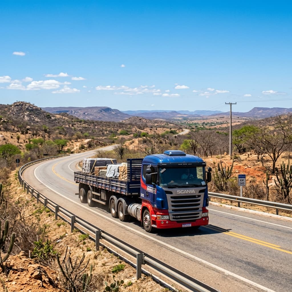 Caminhão transportando carga pelo corredor logístico do Nordeste brasileiro