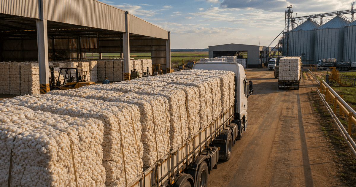 Caminhões transportando algodão em corredor logístico de Mato Grosso para Santos
