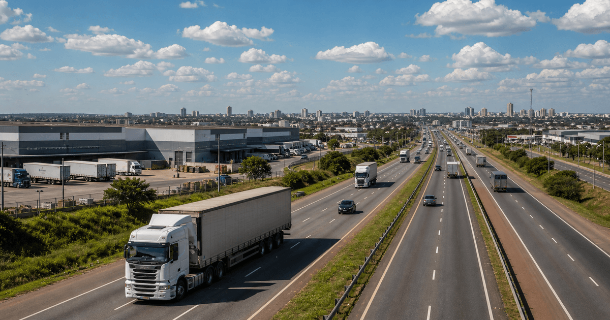Caminhões em corredor industrial entre Anápolis, Goiânia e São Paulo