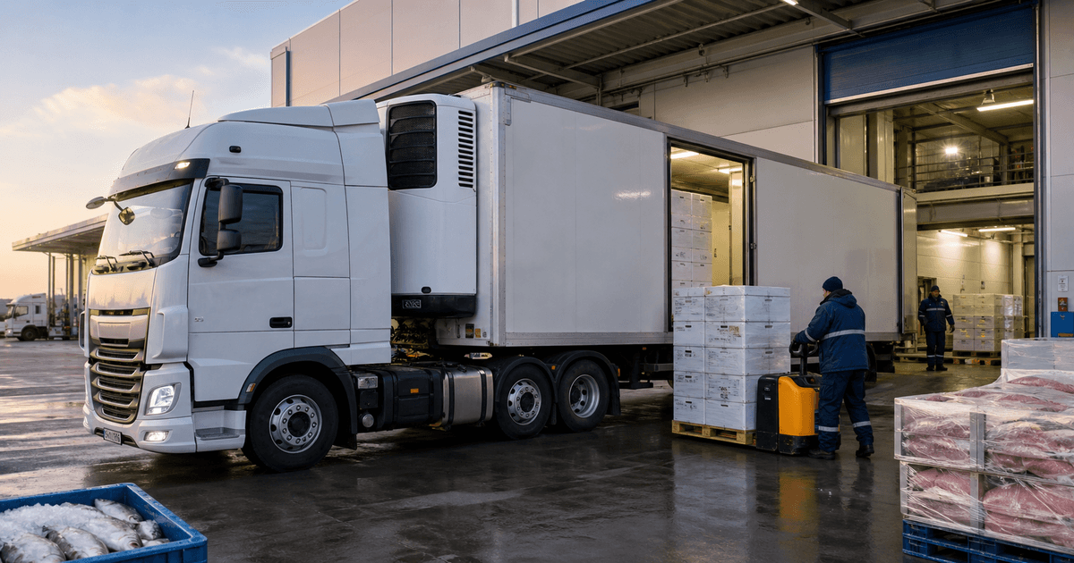 Caminhão frigorificado em operação logística com controle de carga refrigerada